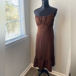 Brown Button-Down Midi Dress